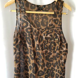 Ali & Kris Zip Front Pocket Cheetah Print Tank Top
